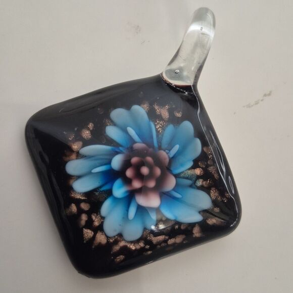 Murano Glass Pendant with Blue Flower Design - Picture 14 of 16